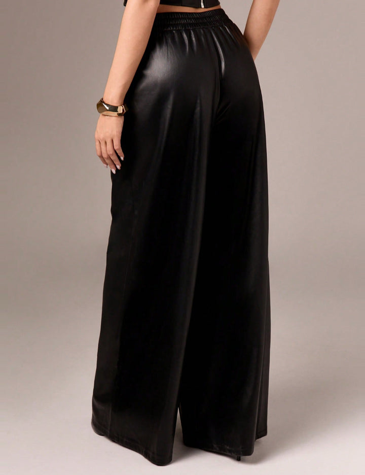 Pantaloni din imitatie de piele Shein AIIRZ, negru