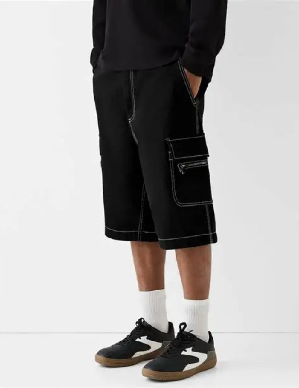 Bershka fekete cargo rövidnadrág