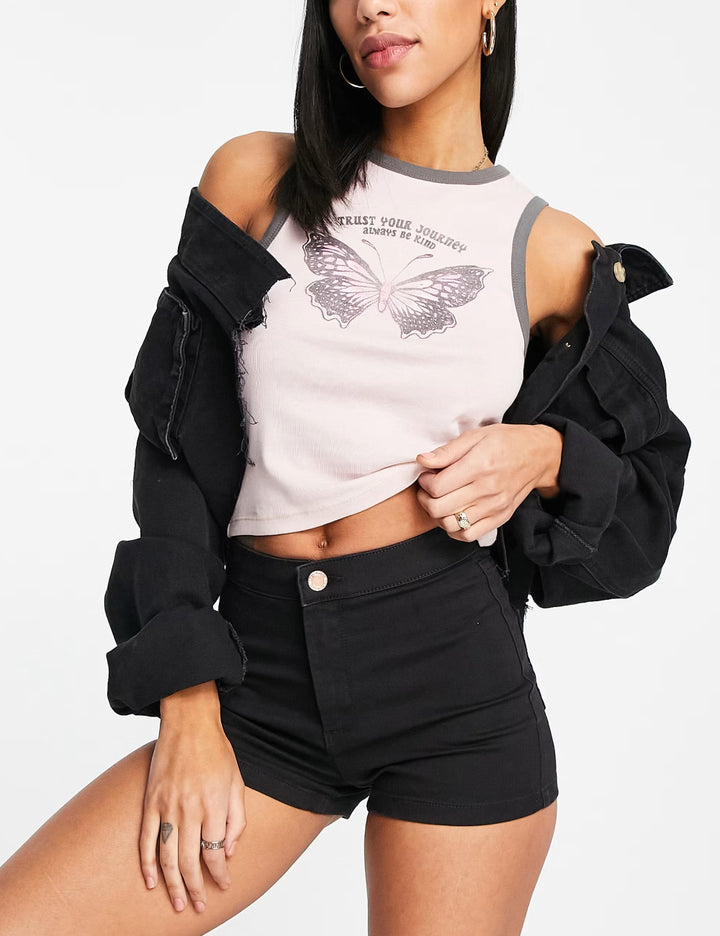 Pantaloni scurți de blugi Miss Selfridge, negru