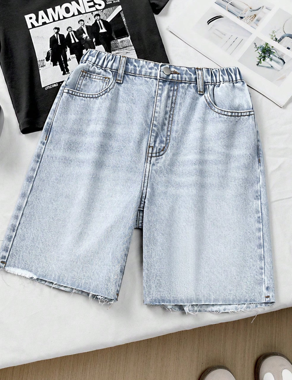 Pantaloni scurți de blugi Shein, albastru