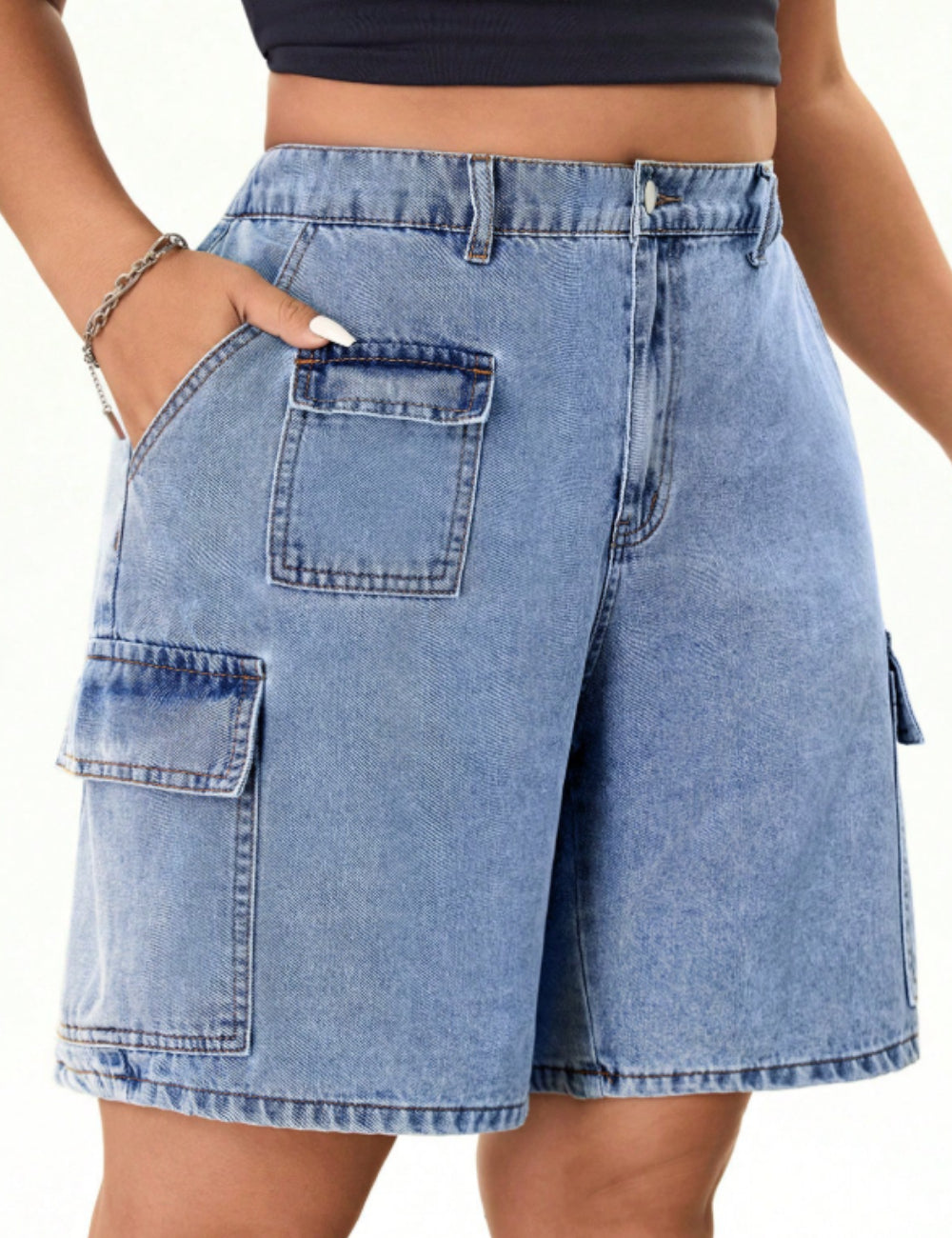 Shein Curve+ farmer rövidnadrág, kék