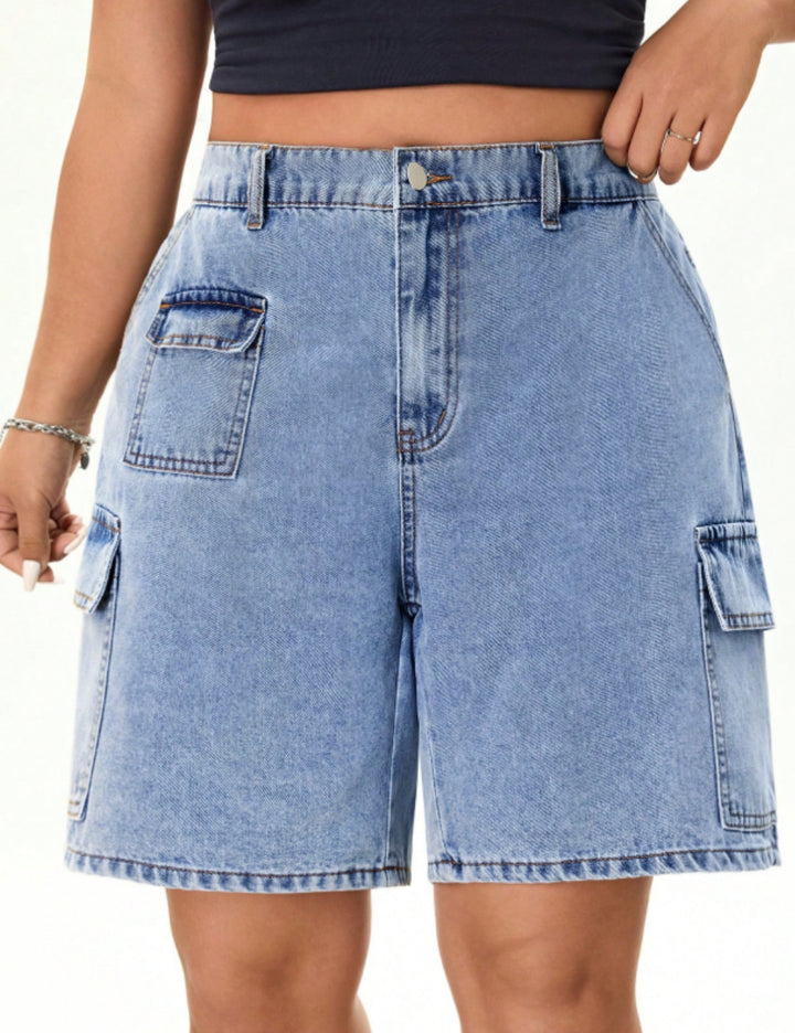 Shein Curve+ farmer rövidnadrág, kék