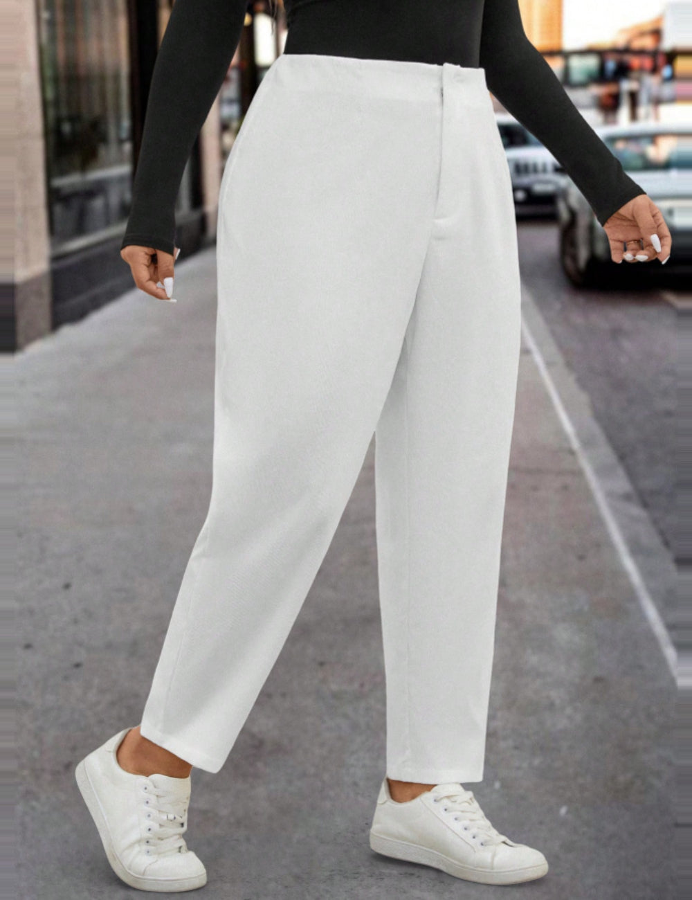 Pantaloni Shein Curve+, alb