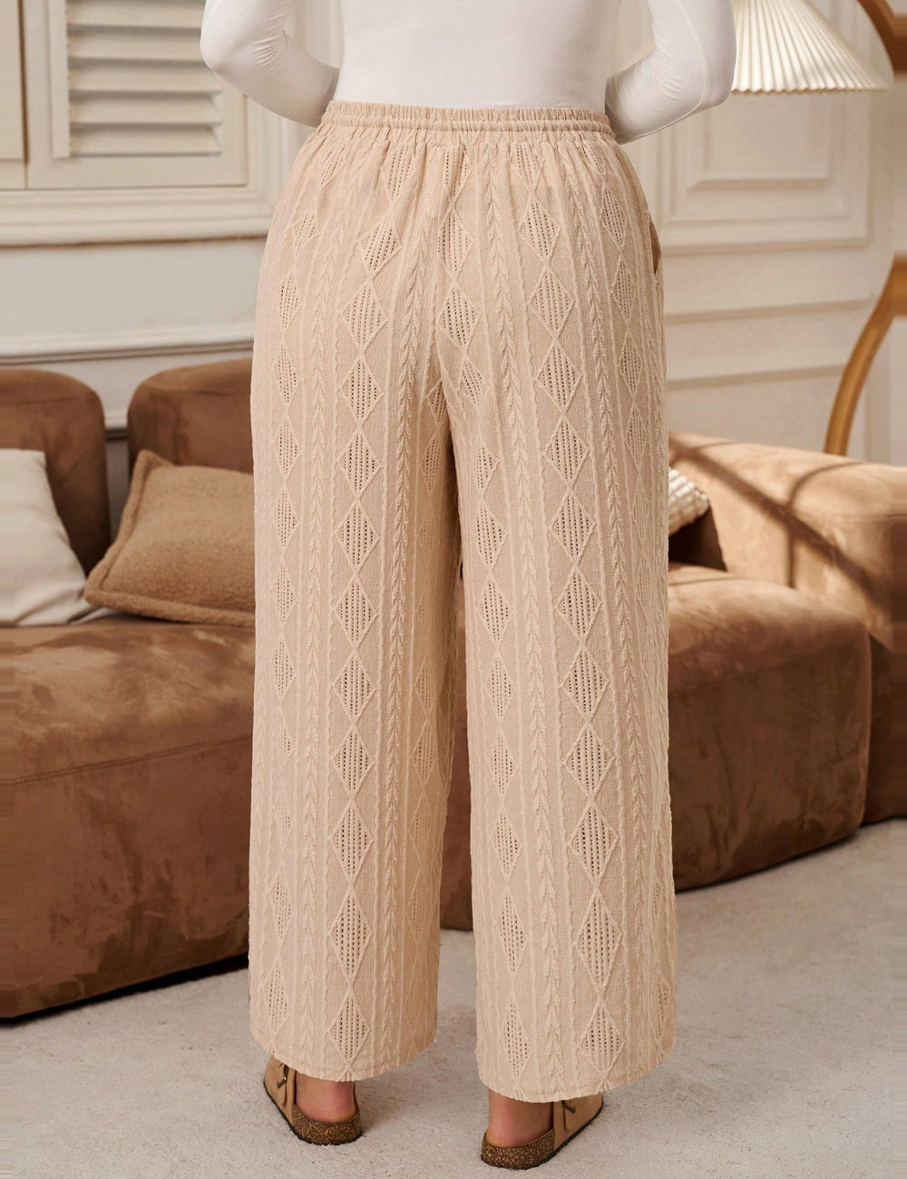Shein Curve+ nadrág, bézs