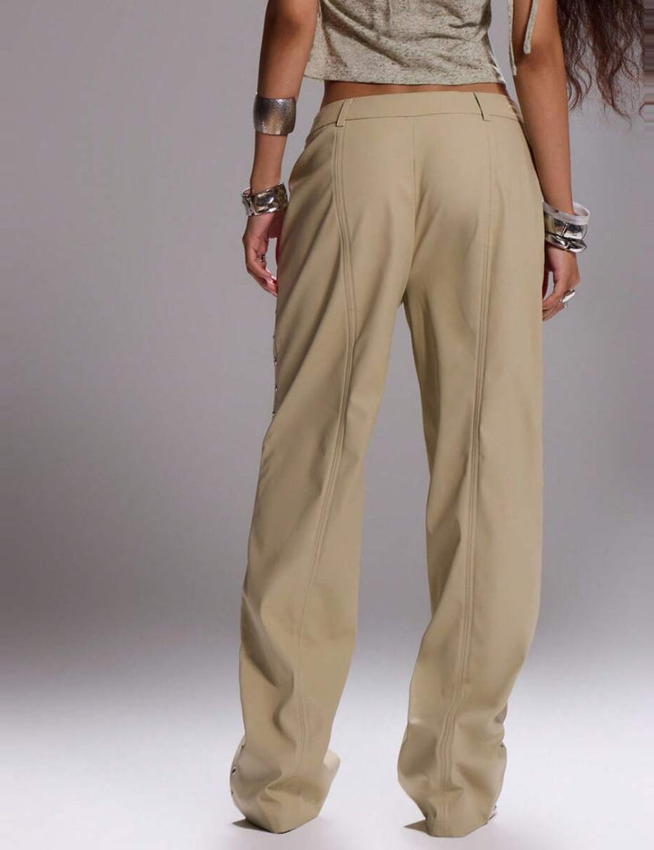 Pantaloni din imitatie de piele Shein, bej