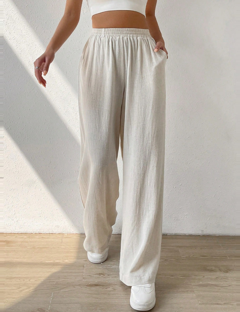 Shein Curve+ nadrág, krém színű