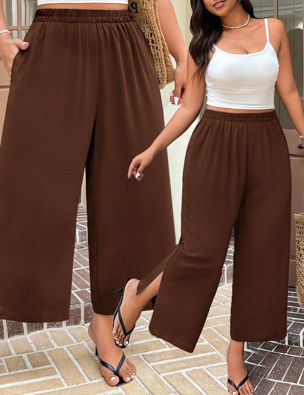 Pantaloni Shein Curve+, maro