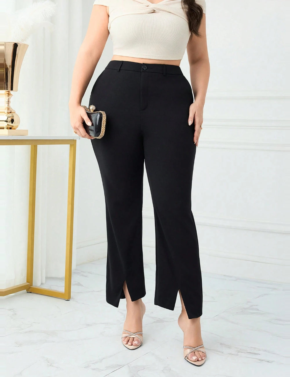 Shein Curve+ nadrág, fekete