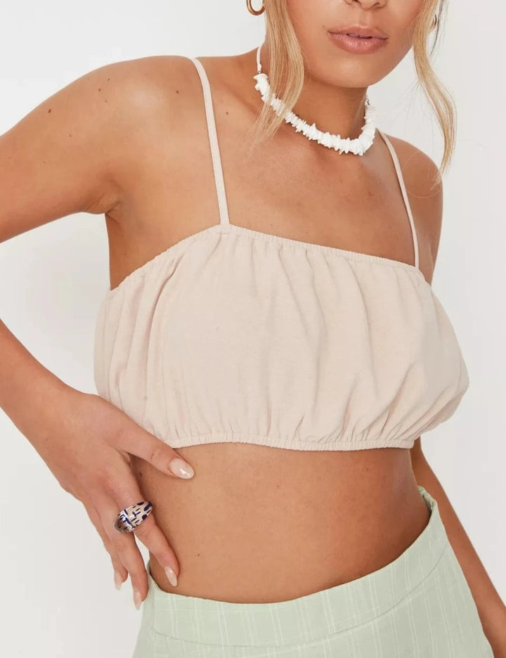 Missguided vékony pántos crop top, krémszínű