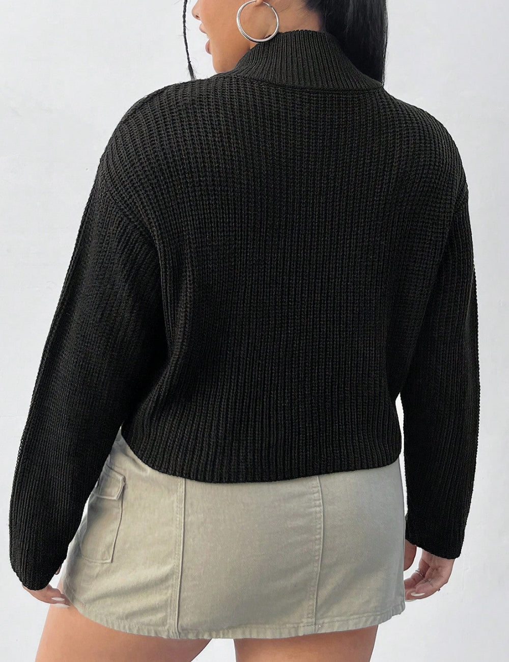 Shein Curve+ pulóver cipzárral, fekete