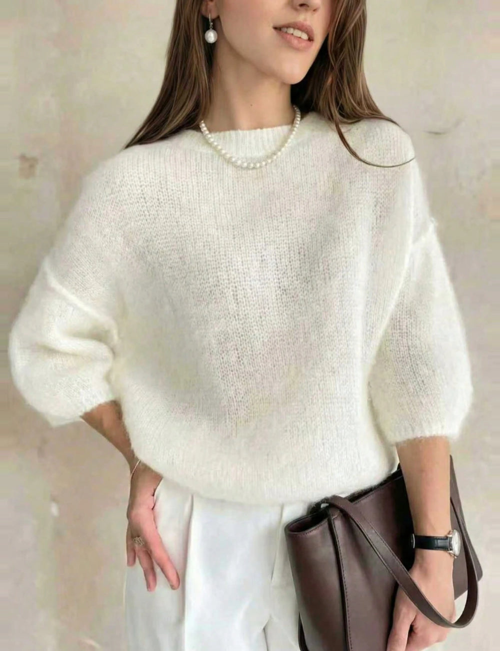 Shein rövid ujjú pulóver, krém
