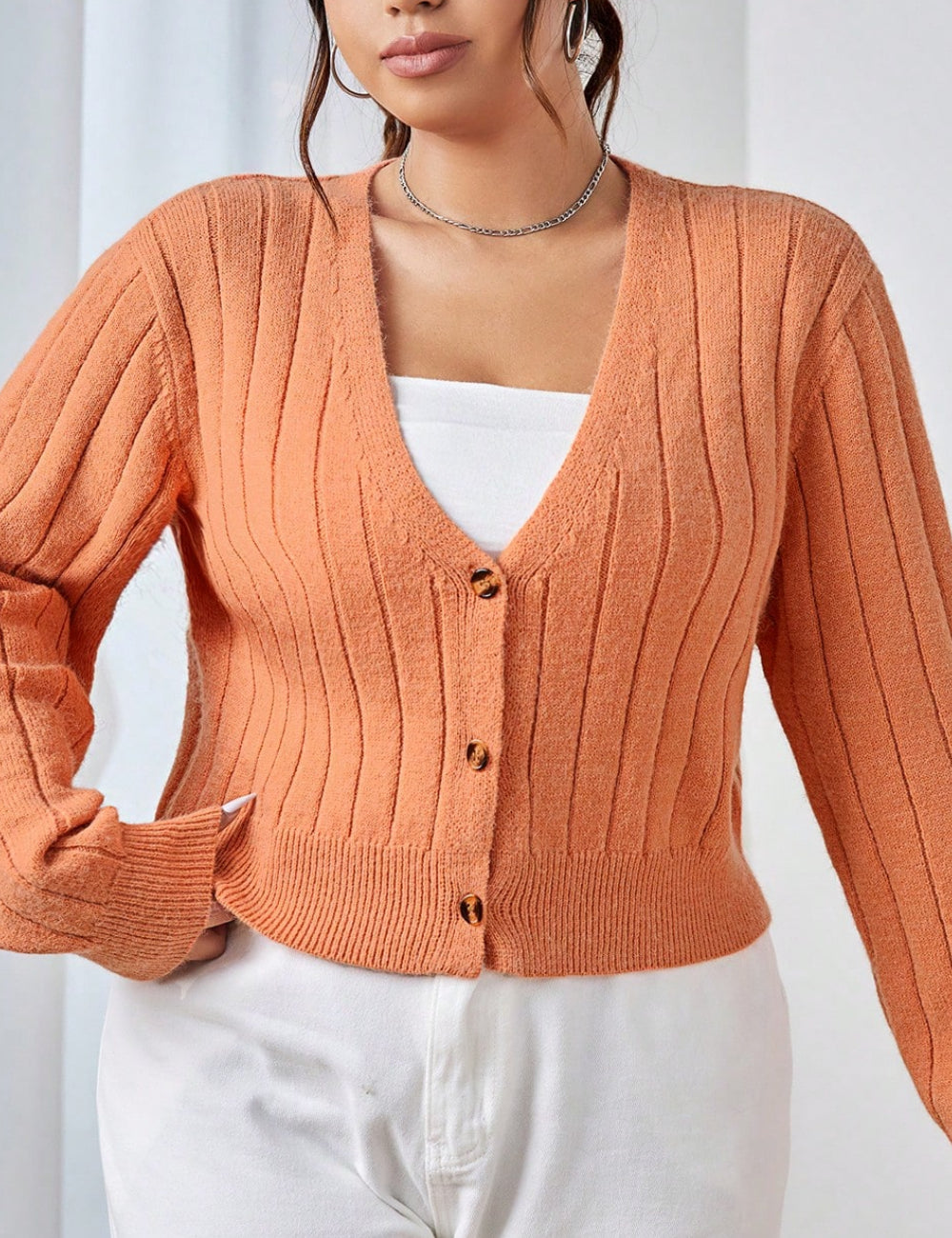 Shein Curve+ gombos kardigán, narancssárga