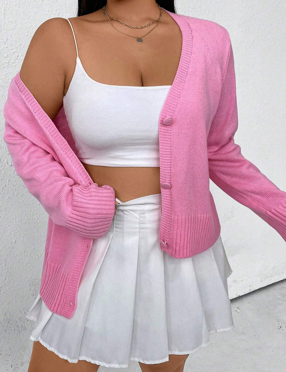 Shein Curve+ rózsaszín kardigán