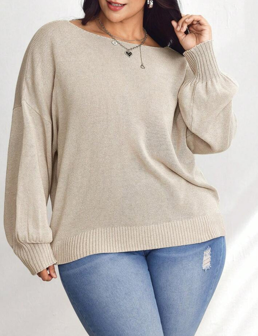 Shein Curve+ pulóver, bézs