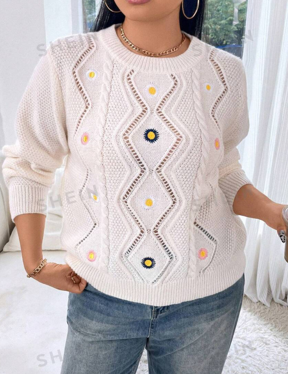Pulover Shein Curve+, crem