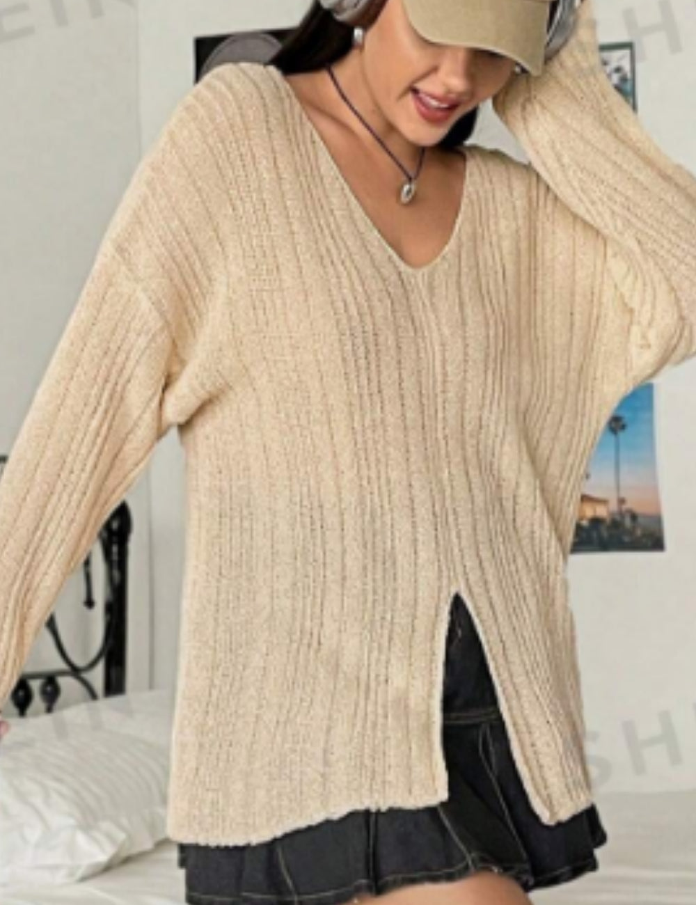Shein Curve+ pulóver, krém