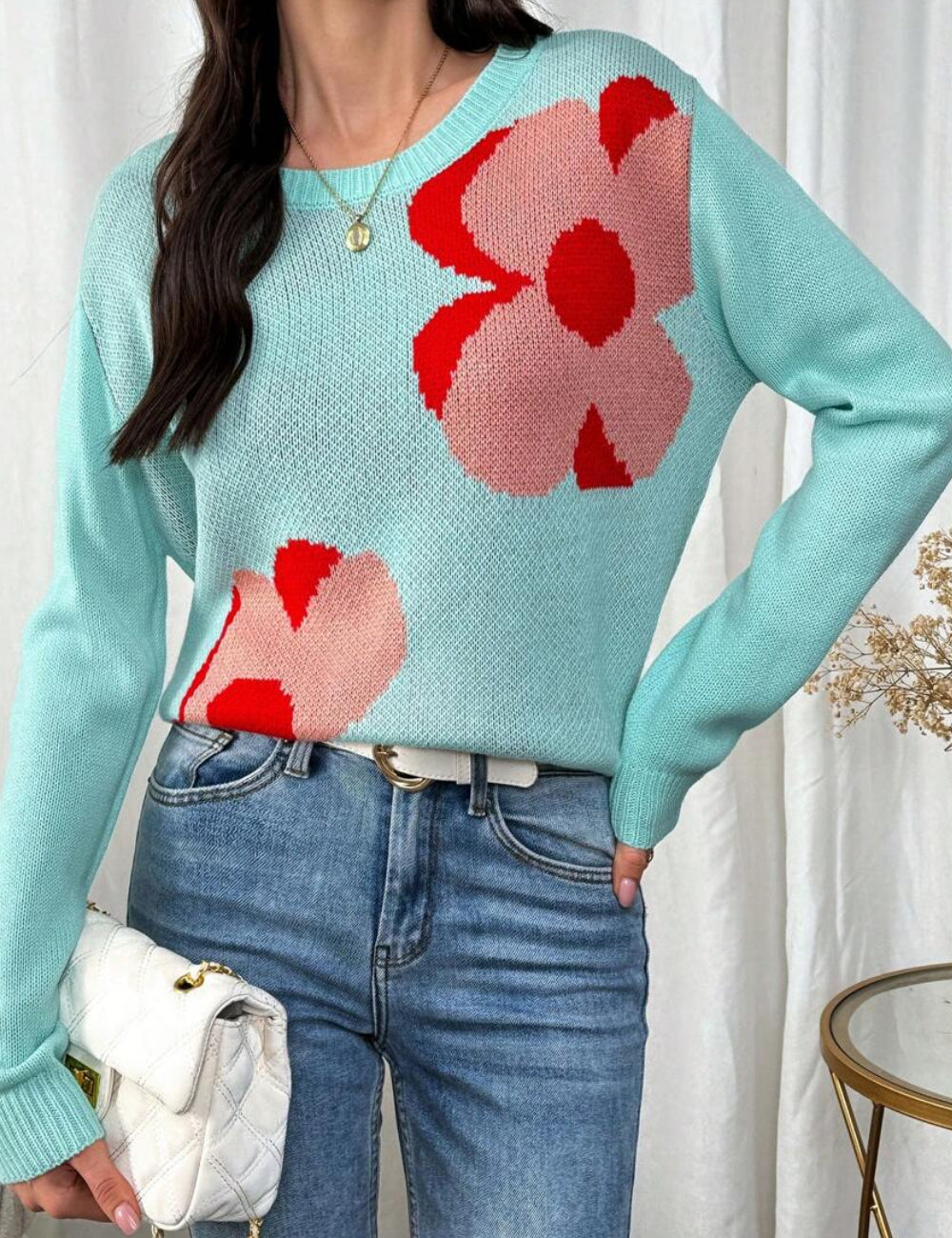Shein pulóver, türkiz