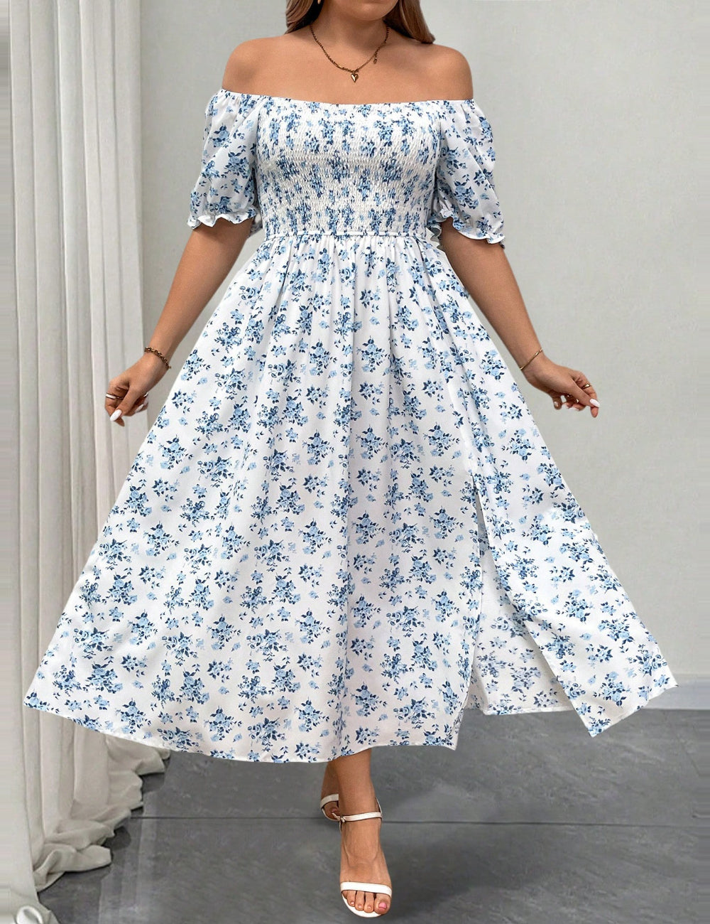 Rochie maxi Shein Curve+, alb