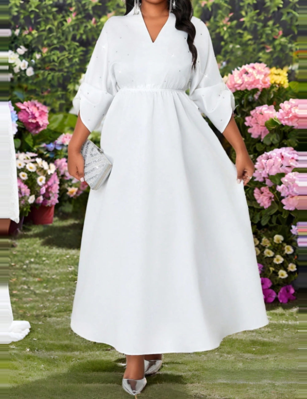 Rochie maxi Shein Curve+, alb
