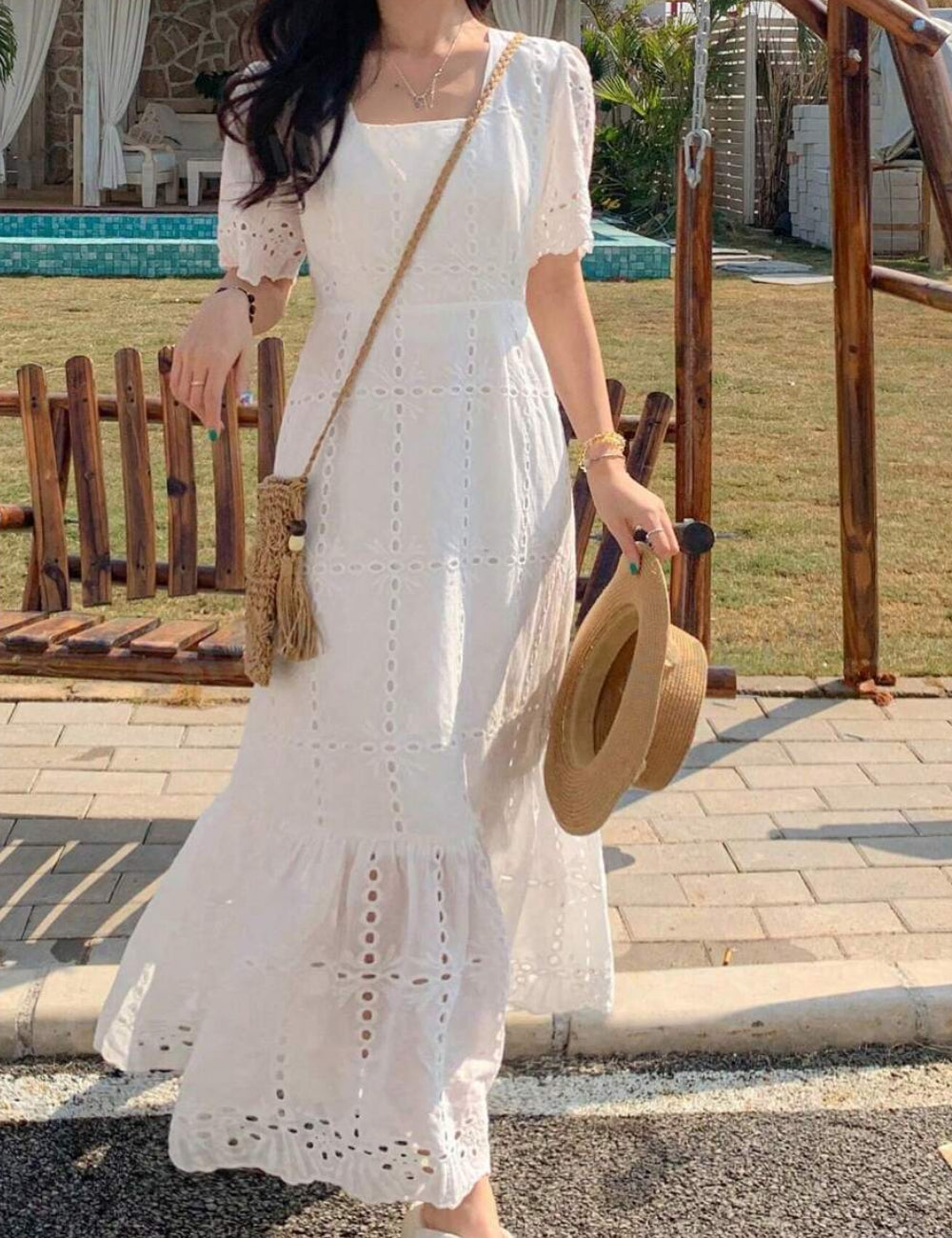 Shein FRIFUL maxi ruha, fehér