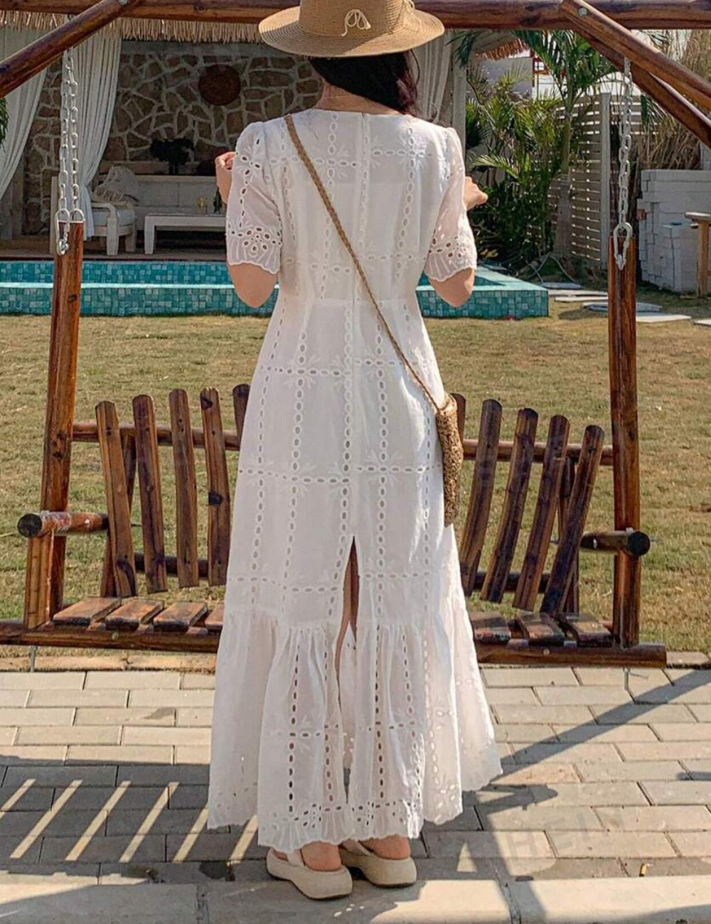 Shein FRIFUL maxi ruha, fehér