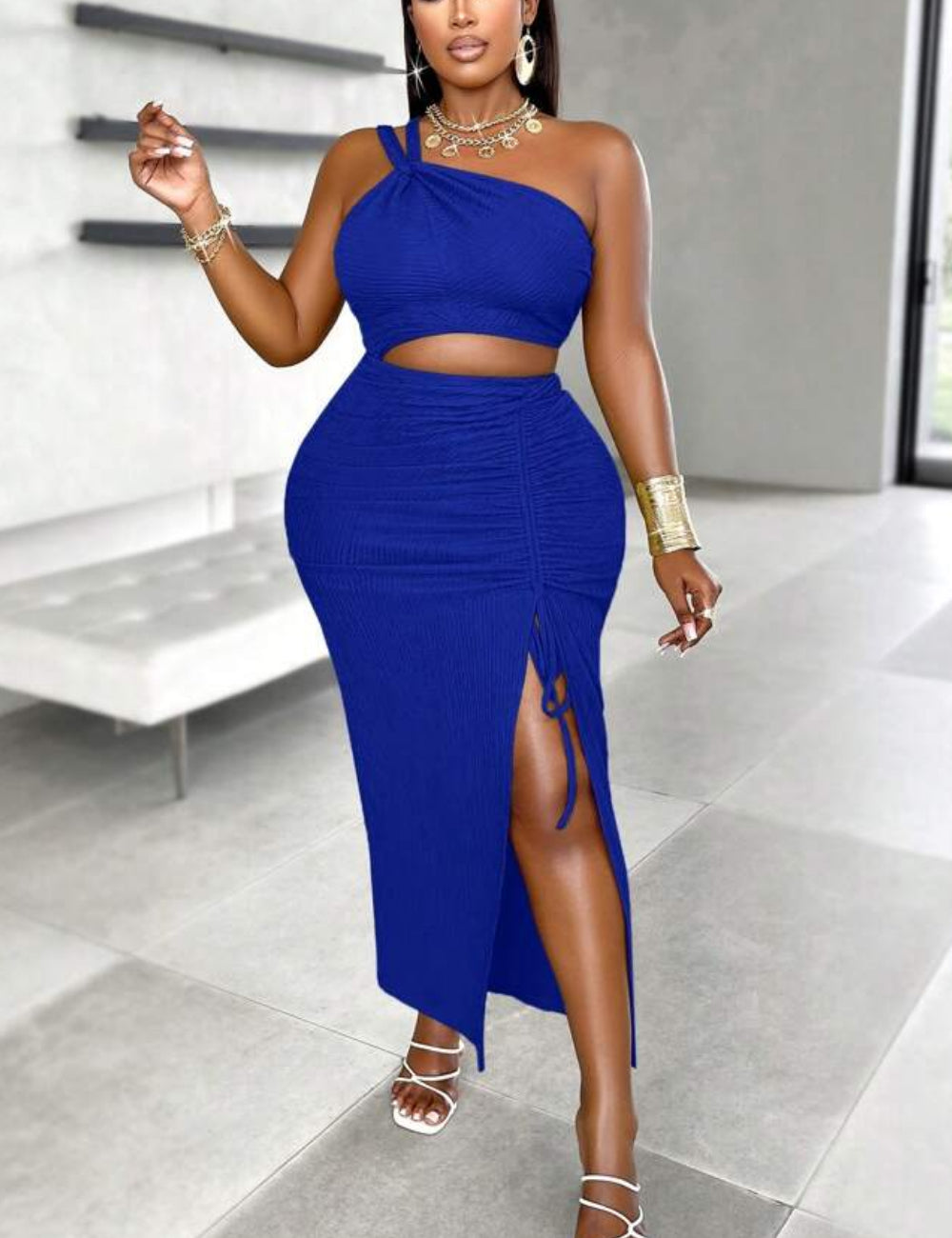 Shein Curve+ maxi ruha, kék