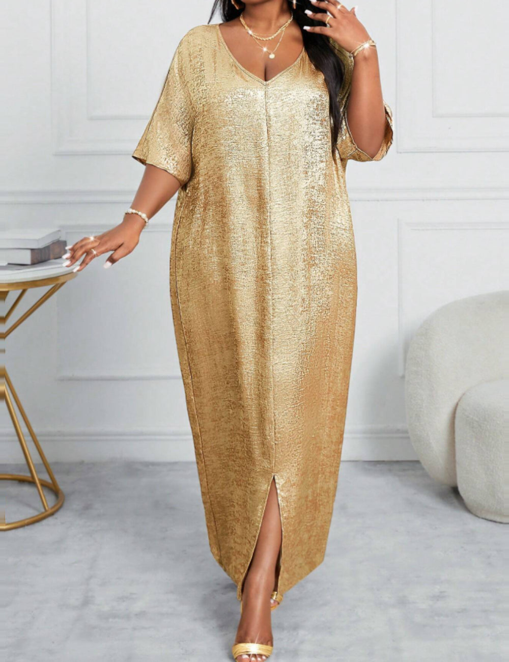Rochie maxi Shein Curve+, auriu