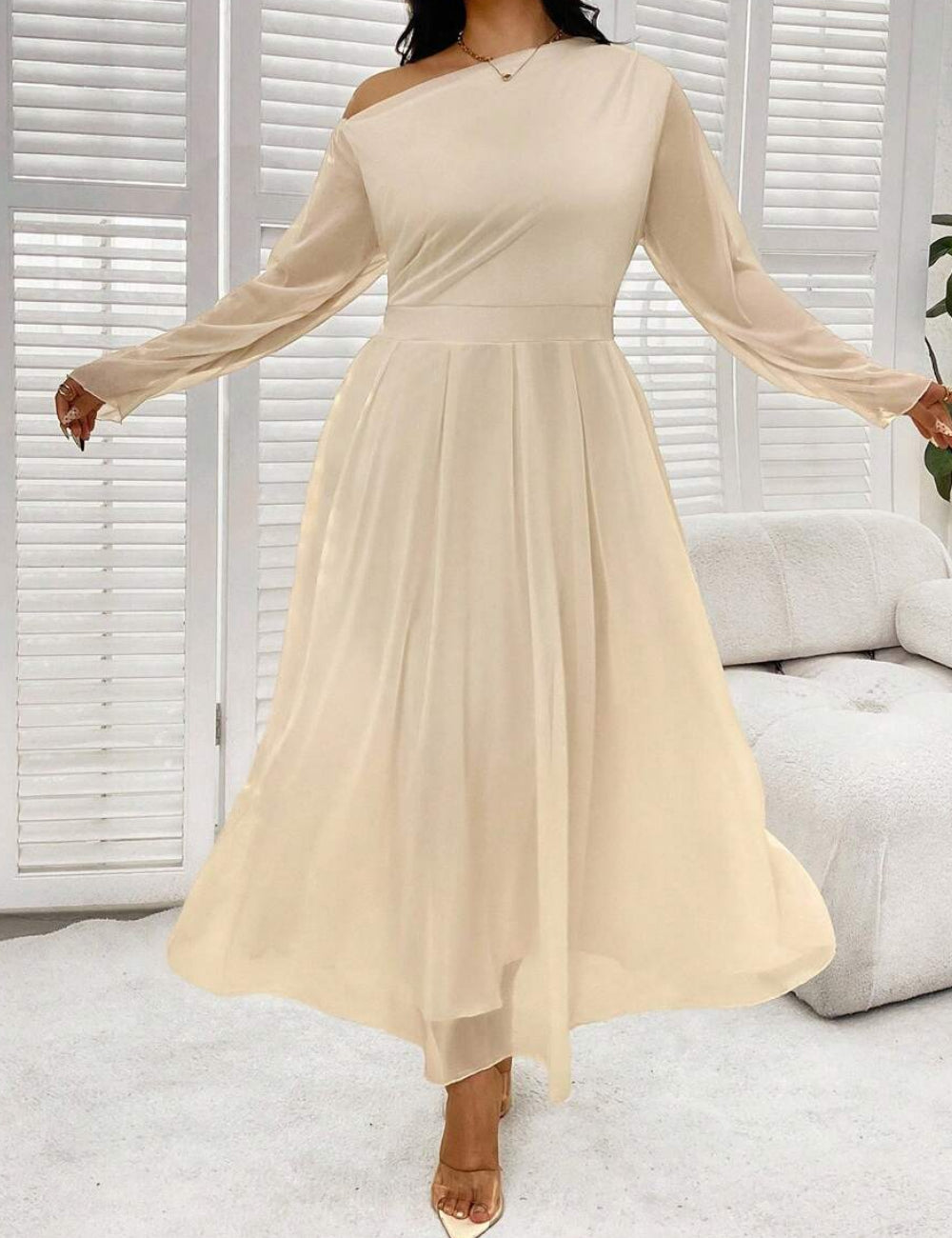 Rochie maxi Shein Curve+, bej