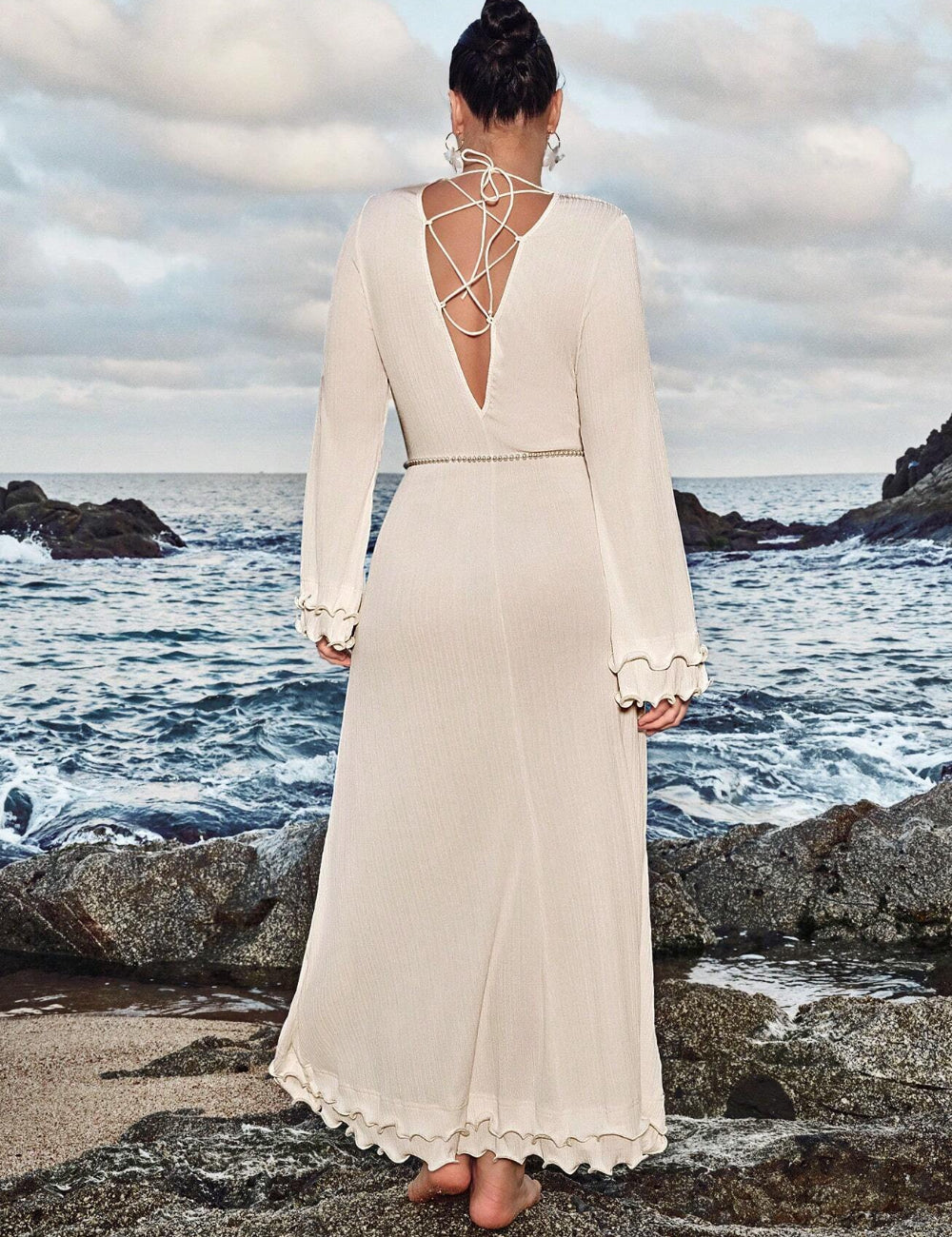 Shein Curve+ maxi ruha, krém