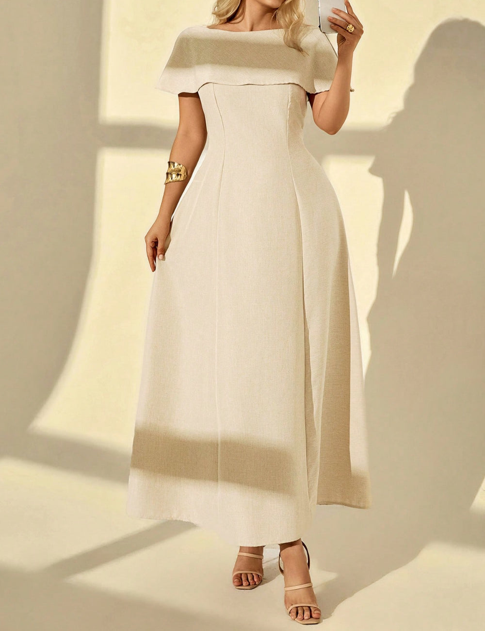 Shein Curve+ maxi ruha, krémszínű