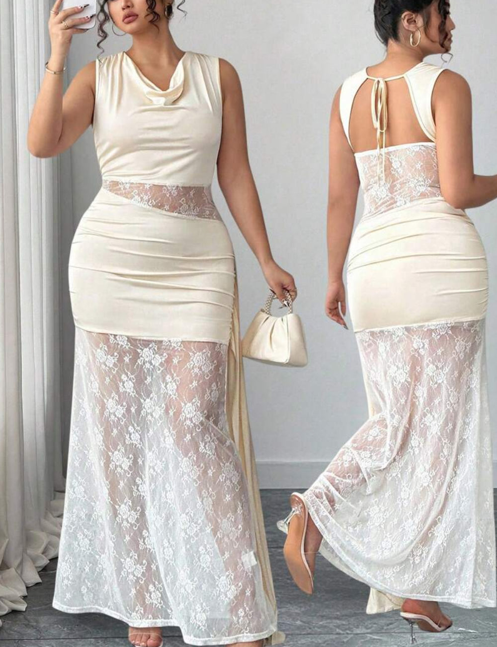 Rochie maxi Shein Curve+, crem