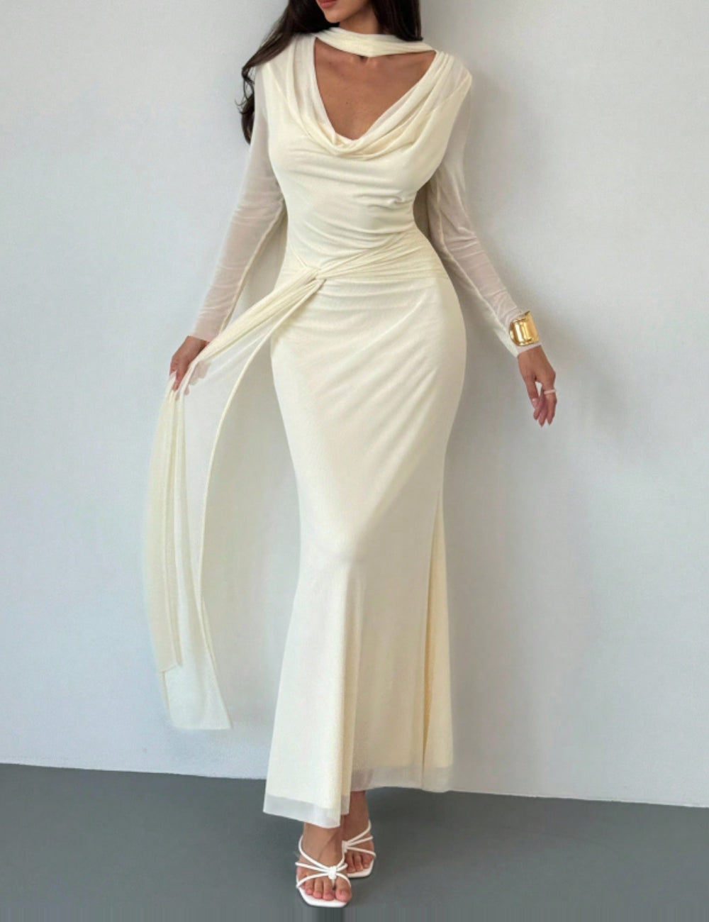 Rochie maxi Shein, crem