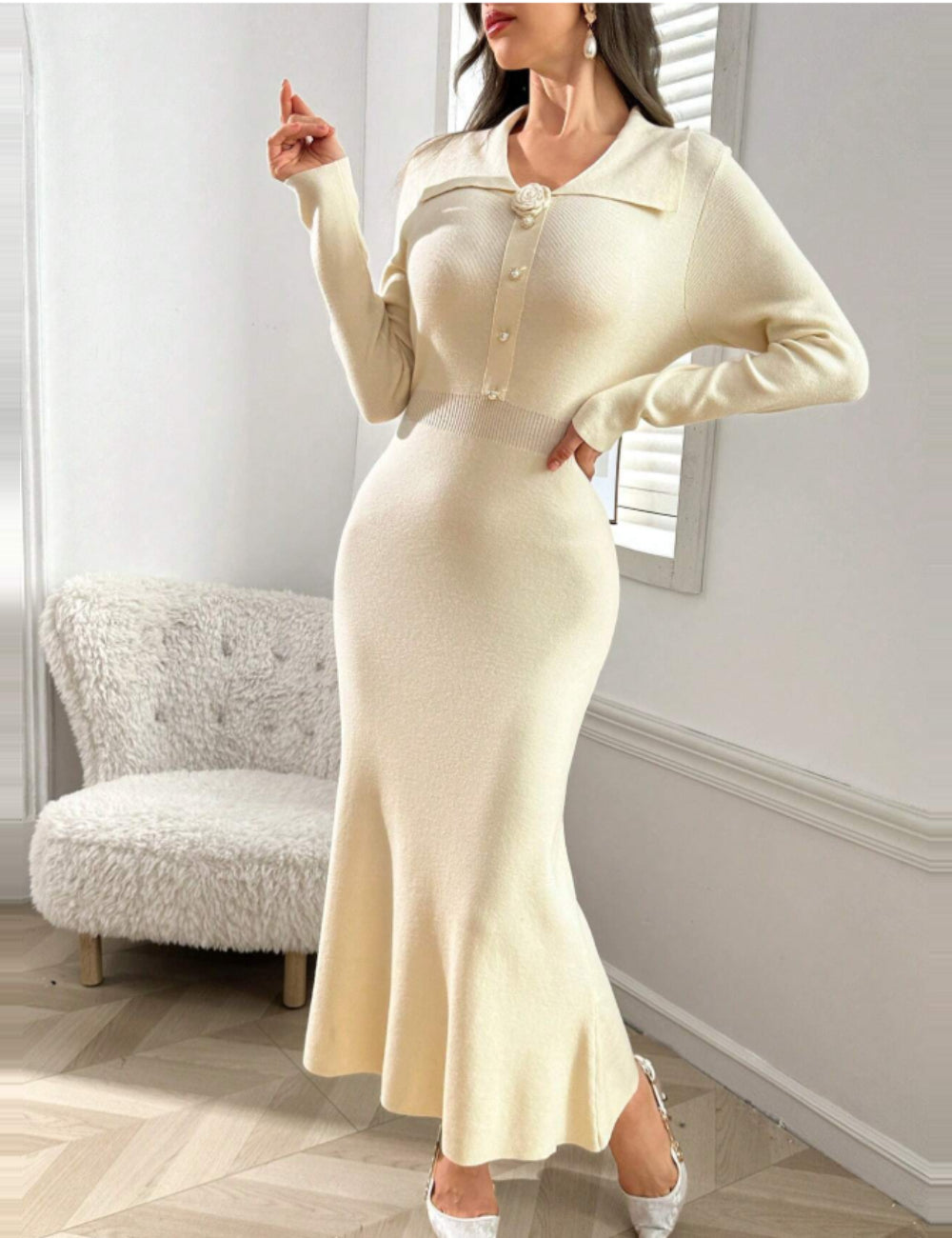 Rochie maxi Shein, crem