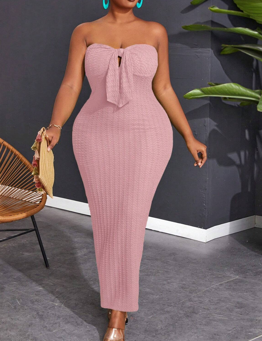 Shein Curve+ maxi ruha, rózsaszín