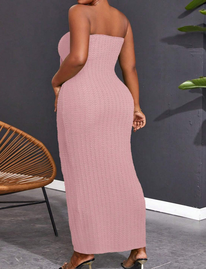 Shein Curve+ maxi ruha, rózsaszín