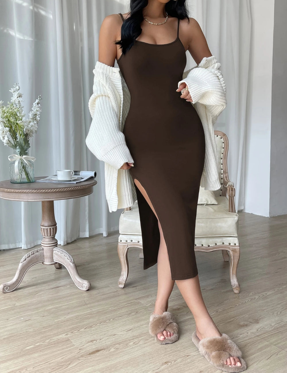 Shein maxi ruha, barna