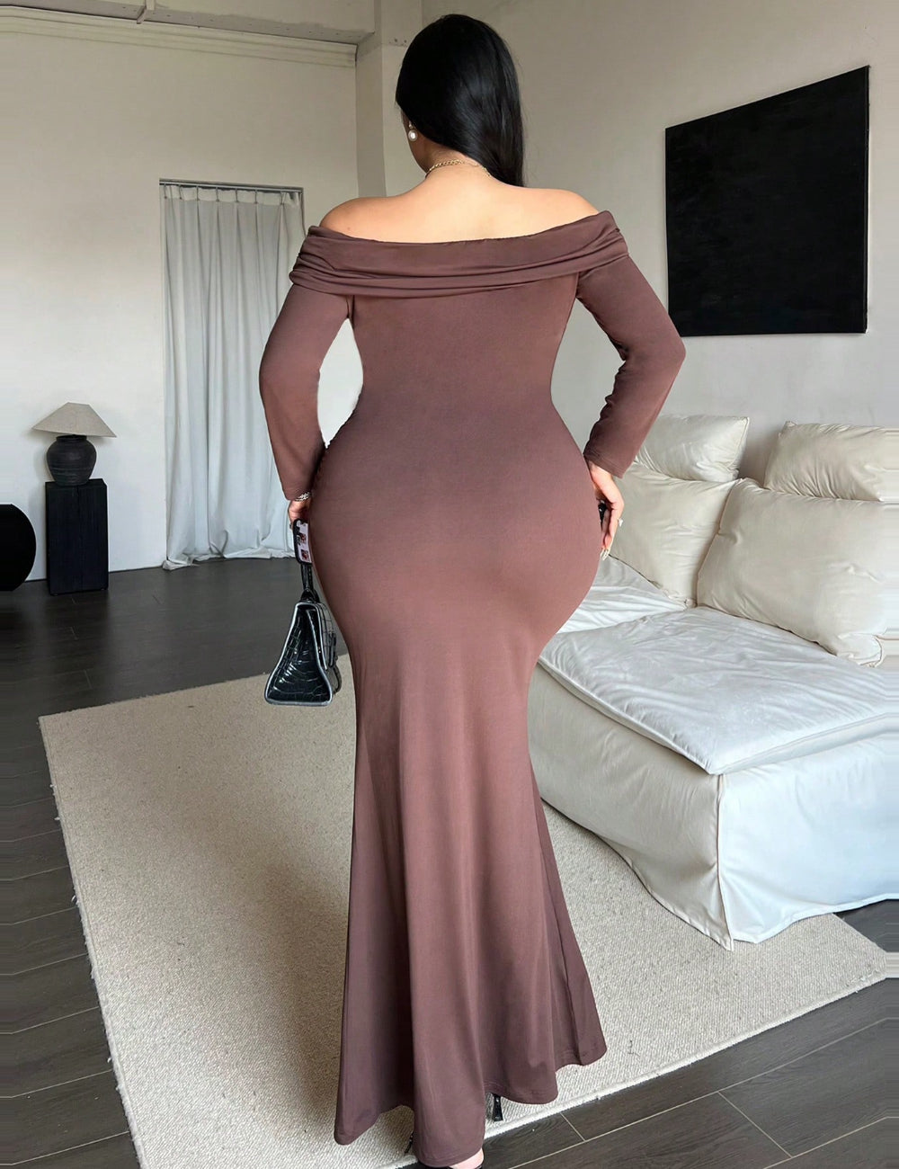 Shein Curve+ maxi ruha, barna