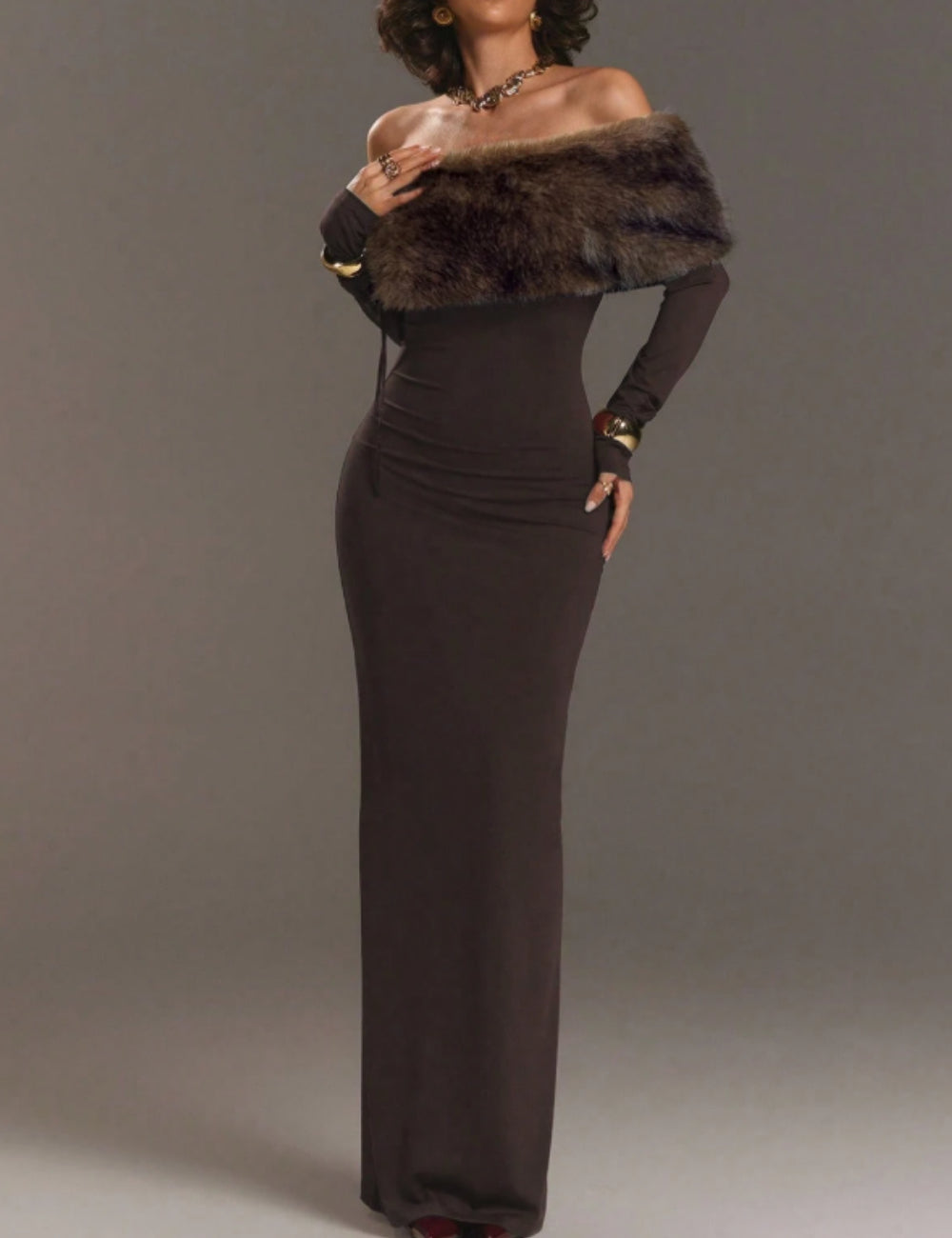 Shein maxi ruha, barna