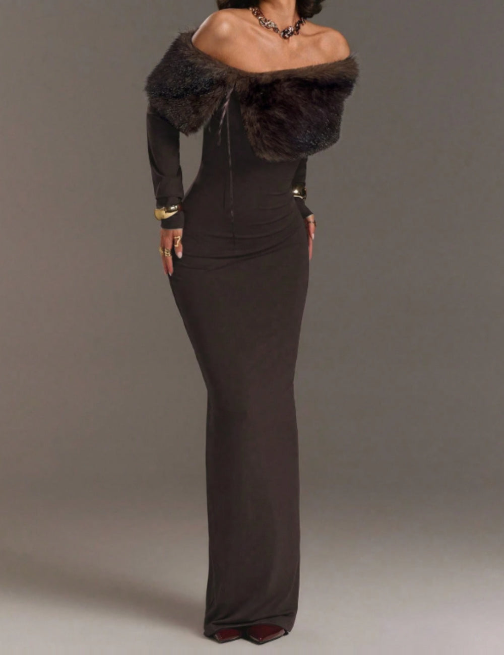 Shein maxi ruha, barna