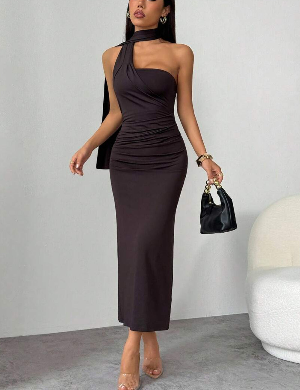Shein maxi ruha, barna