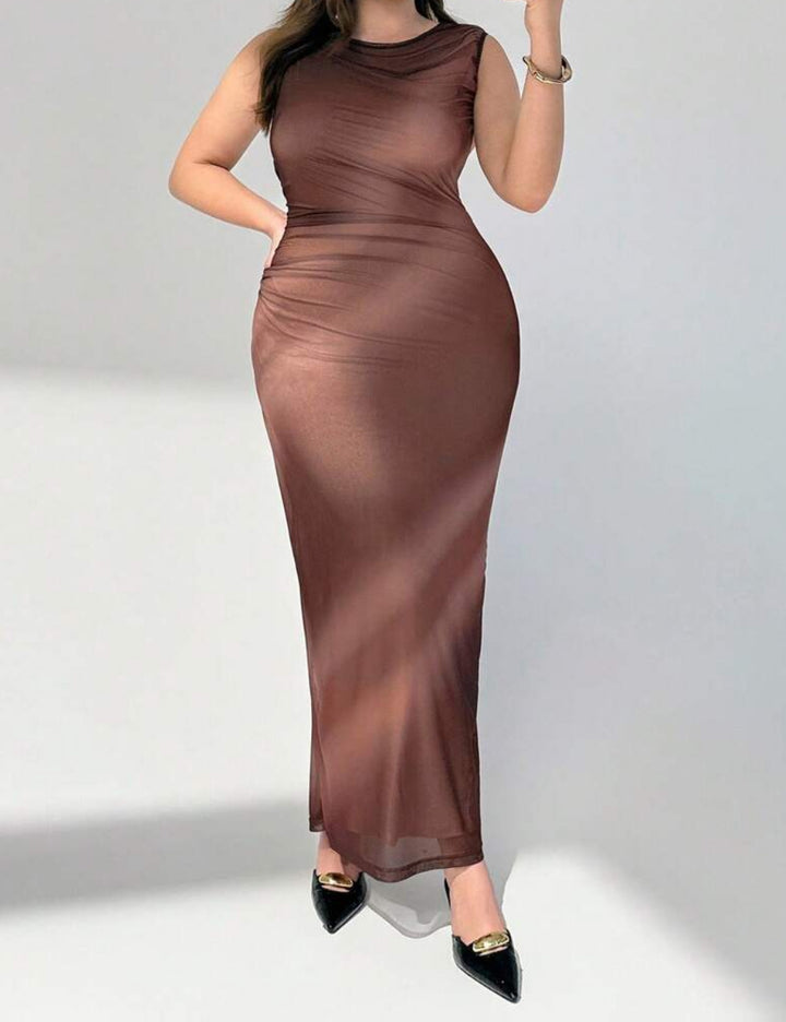 Shein Curve+ maxi ruha, barna