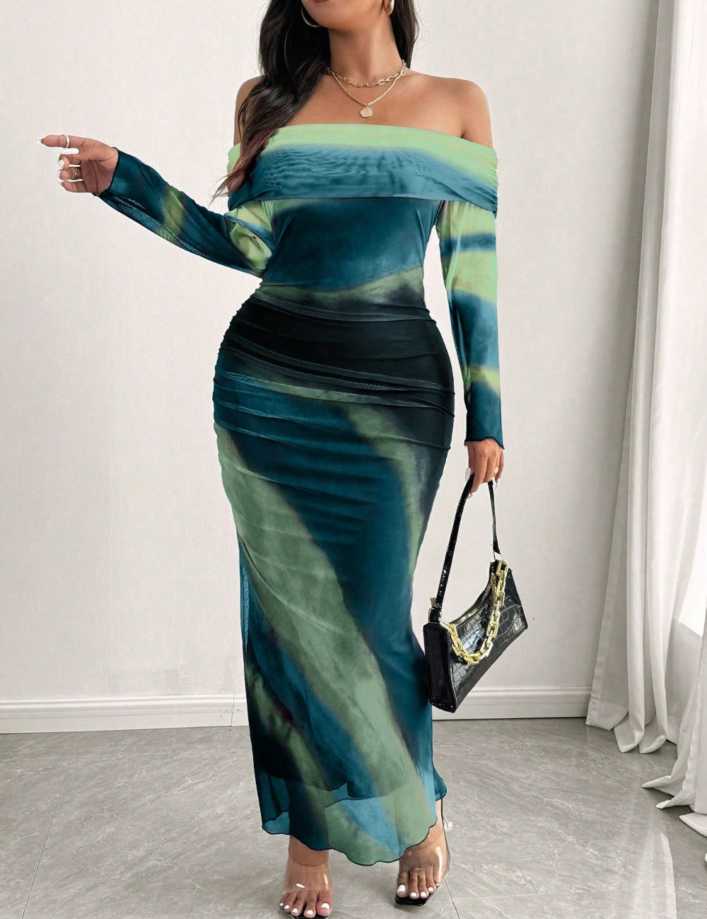 Rochie maxi Shein Curve+, mix culori