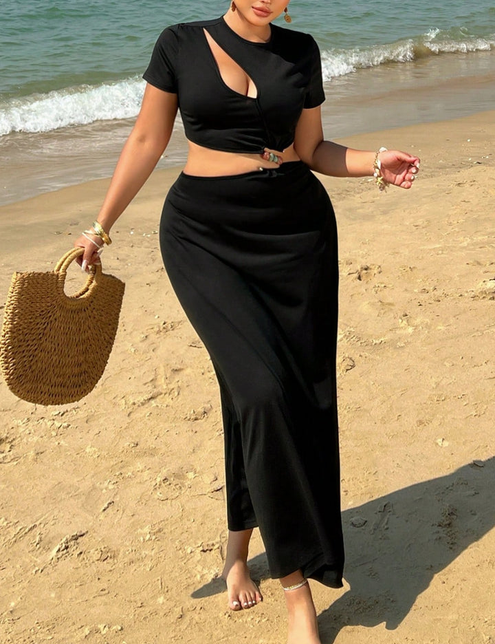 Shein Curve+ maxi ruha, fekete