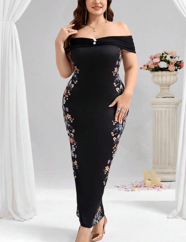 Shein Curve+ maxi ruha, fekete