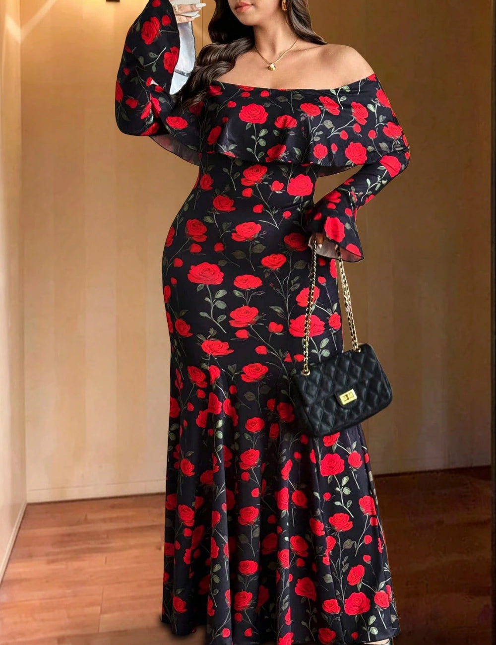 Shein Curve+ maxi ruha, fekete