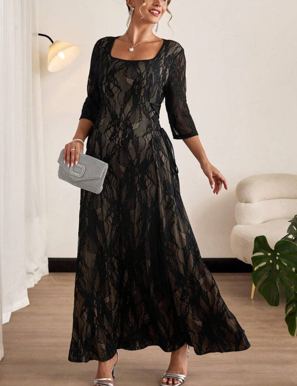 Shein Curve+ maxi ruha, fekete