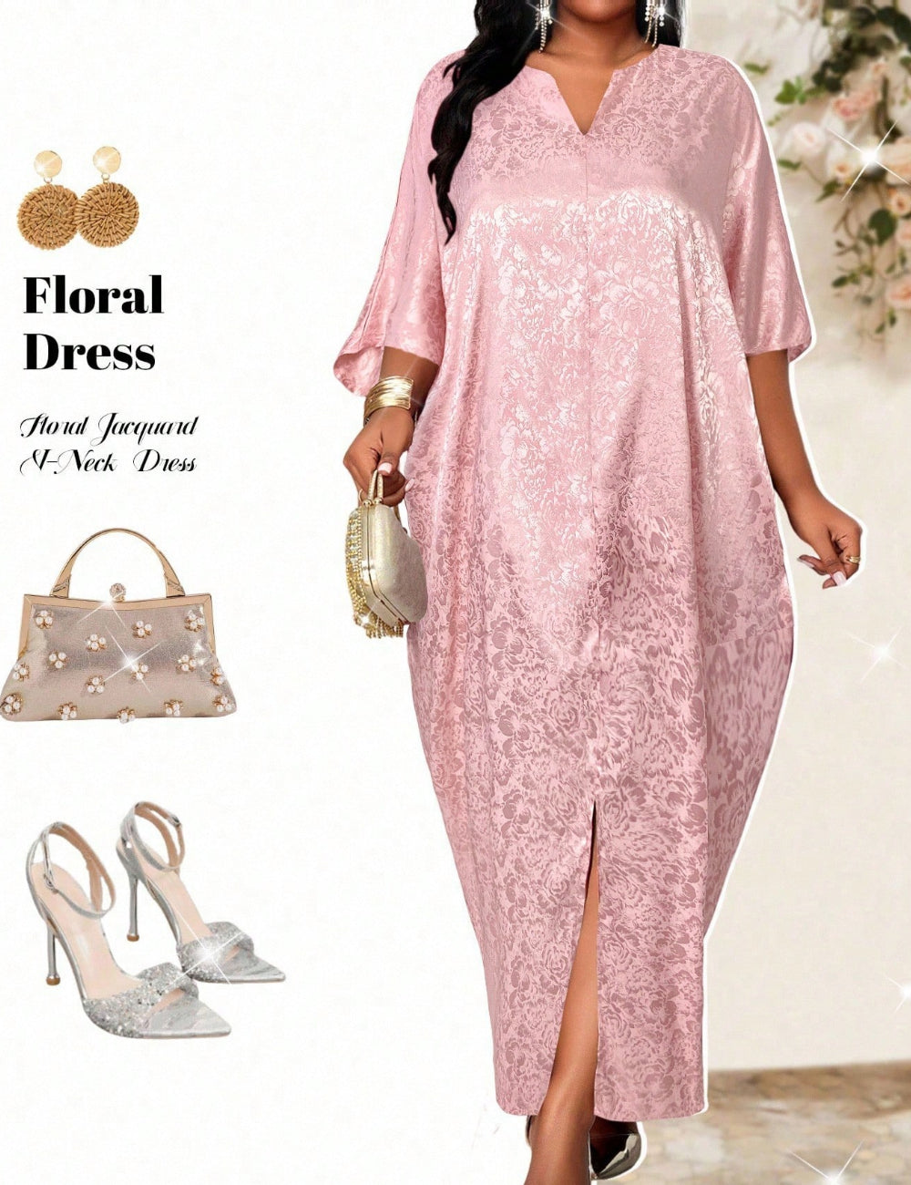 Shein Curve+ maxi ruha, rózsaszín