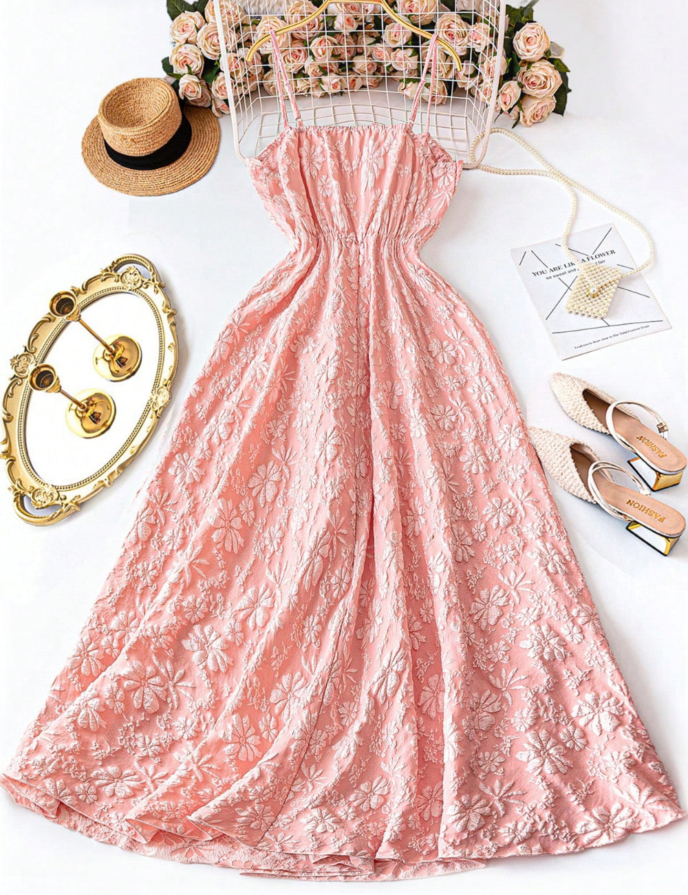 Shein Curve+ maxi ruha, rózsaszín