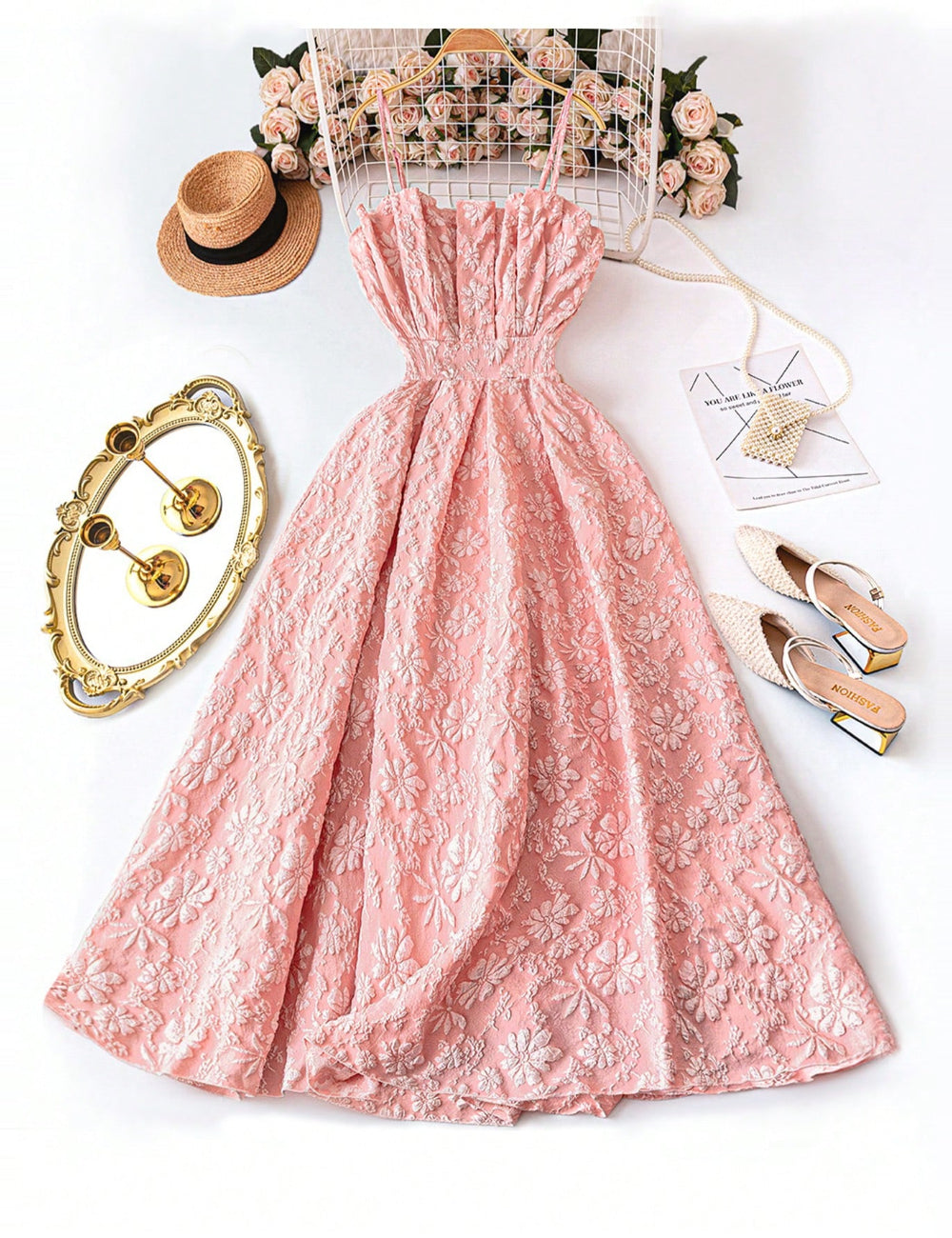 Shein Curve+ maxi ruha, rózsaszín