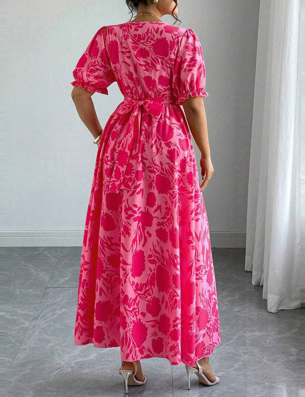 Shein Curve+ maxi ruha, rózsaszín